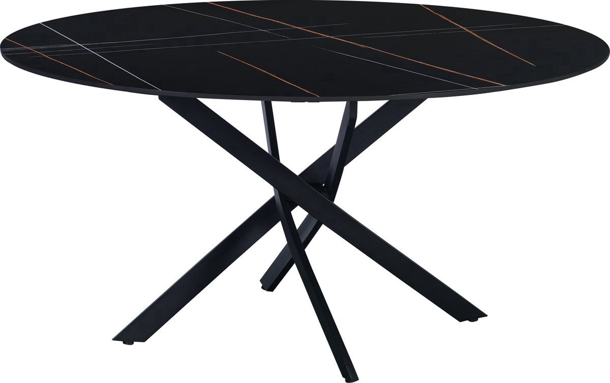 Eetkamertafel 150x150x76cm - Rond, 6 personen en Marmerlook - Voor Eetkamer, Woonkamer en Kantoor