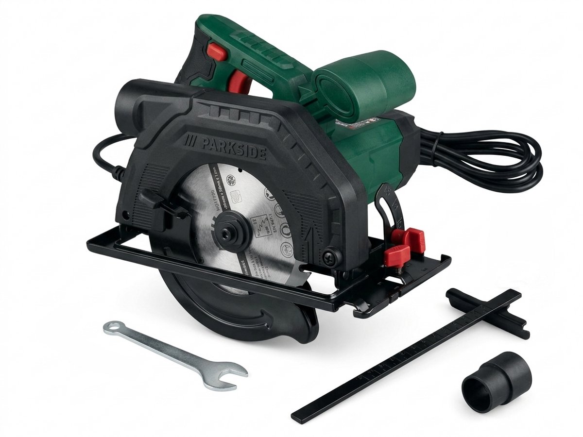 PARKSIDE® Cirkelzaag 750 W - Elektrische handcirkelzaag - Toerental: 5000 tpm - Zaagblad: Ø 140 mm - Snijdiepte: bij 0°: max. 45 mm, bij 45°: max. 29 mm - Zaagblad Ø: ca. Ø 14 cm x Ø 2 cm - Aansluiting voor externe stofafzuiging