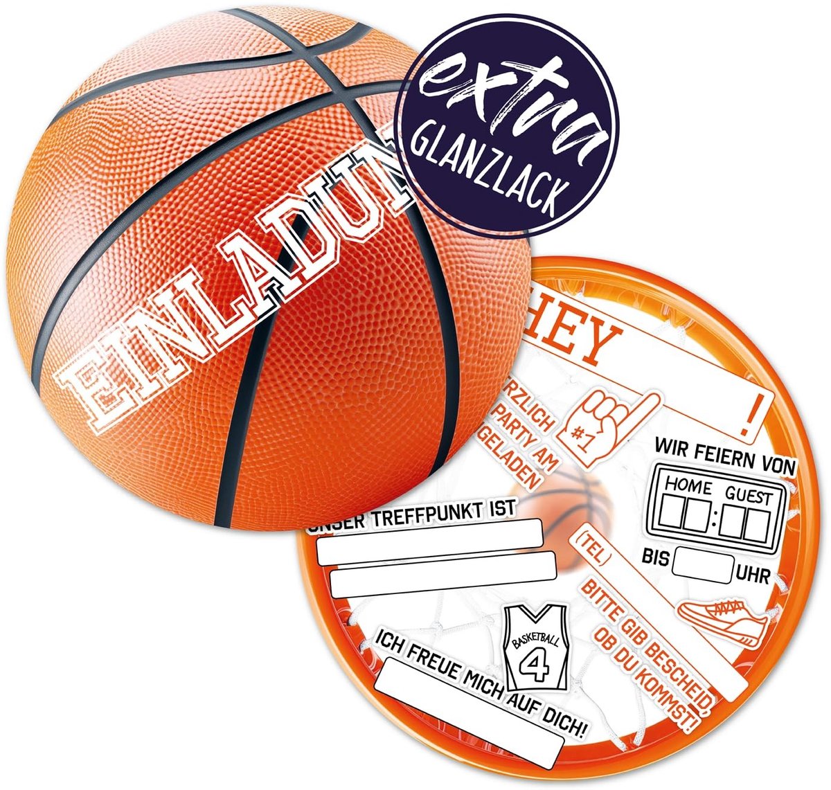 Dailygoods - 12 Basketbaluitnodigingskaarten voor Kinderverjaardag - Extra Stabiel