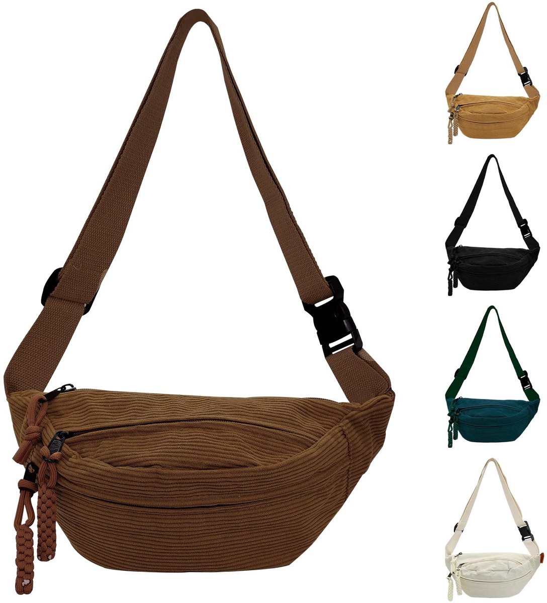 Dailygoods - Heuptas voor Dames - Verstelbare Riemtas van Corduroy in Bruin