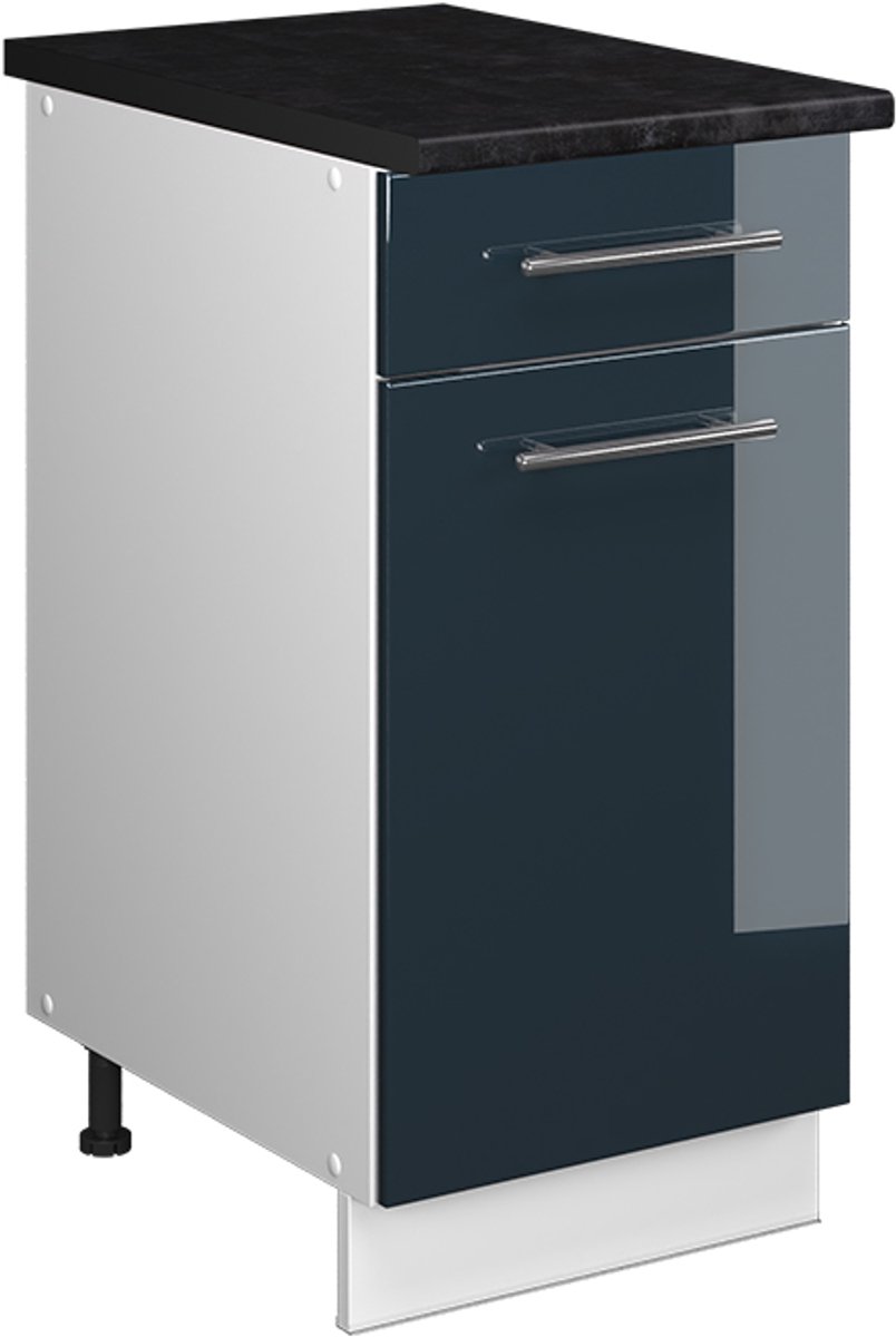 Vicco Onderkast voor spoelbak/kookplaat Fame-Line, Donkerblauw hoogglans/Wit, 40 cm, WB Antraciet