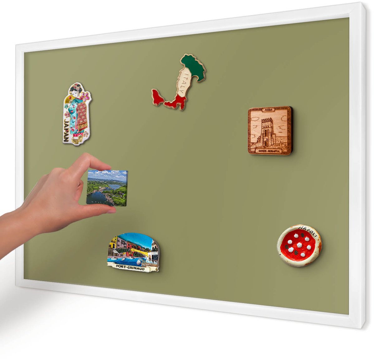 Artprintcave Geel Magneetbord mit Witte Lijst - 60x40 cm - Groen Gras Magneetbord Voor Foto's - Minimalist Magneetbord Voor Keuken - Achtergronden En Patronen