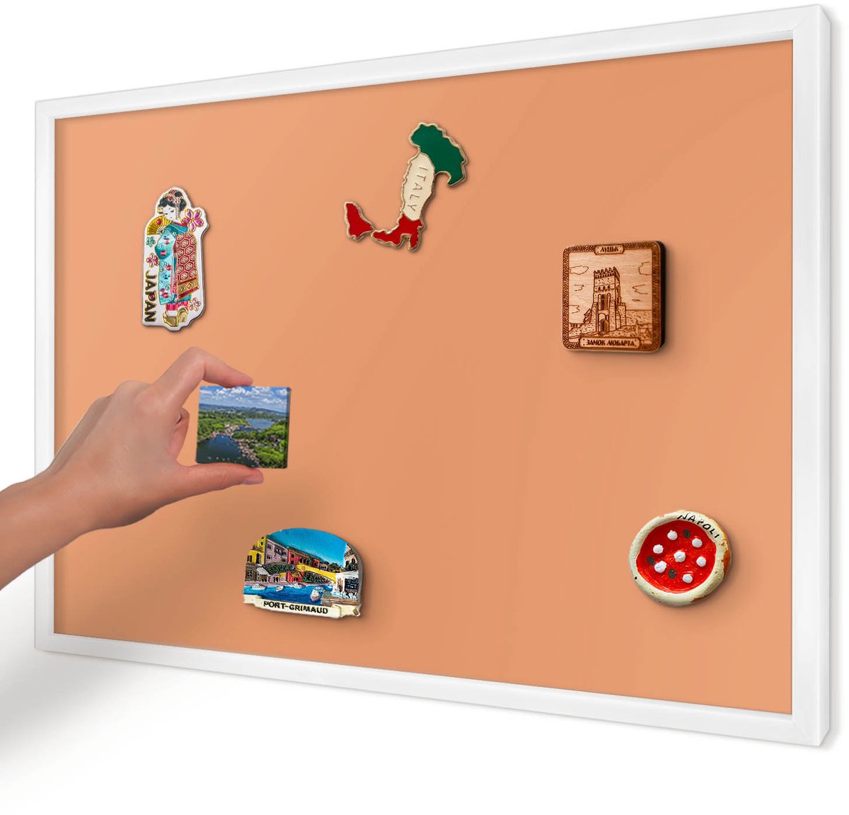 Artprintcave Oranje Magneetbord mit Witte Lijst - 60x40 cm - Pastel Oranje Memobord Keuken - Minimalist Magneetbord Voor Foto's - Achtergronden En Patronen