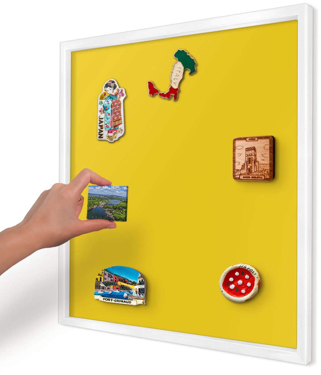 Artprintcave Geel Magneetbord mit Witte Lijst - 50x50 cm - Intens Geel Bord Voor Magneten - Minimalist Magneet Bord mit Frame - Achtergronden En Patronen