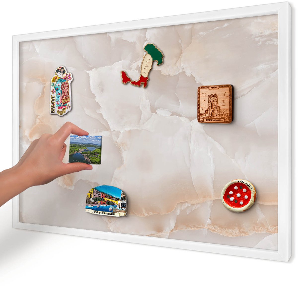 Artprintcave Beige Magneetbord mit Witte Lijst - 60x40 cm - Subtiele Golven Magneetbord Voor Foto's - Modern Magneetbord Voor Keuken - Texturen