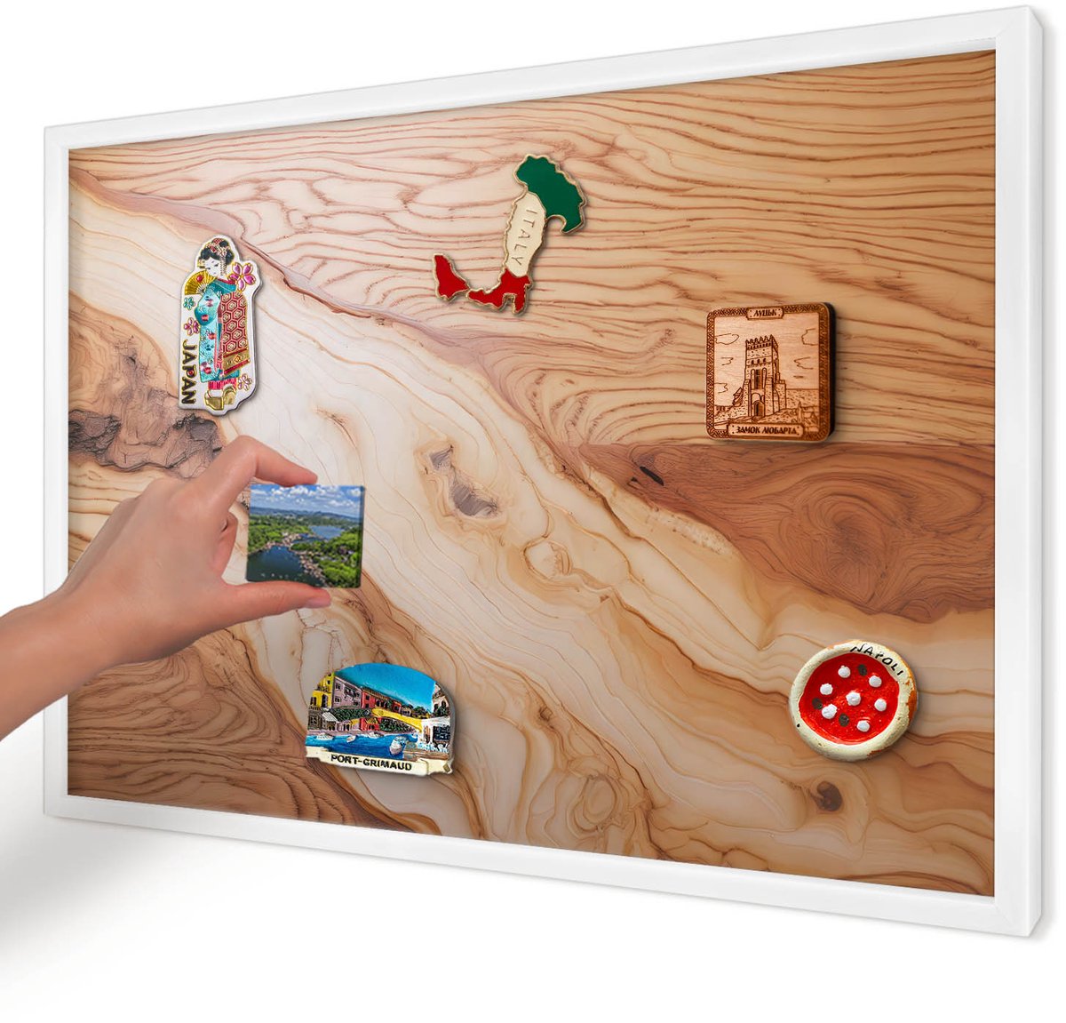 Artprintcave Bruin Magneetbord mit Witte Lijst - 60x40 cm - Houtstructuur Bord Voor Magneten - Rustiek Magneet Bord mit Frame - Texturen