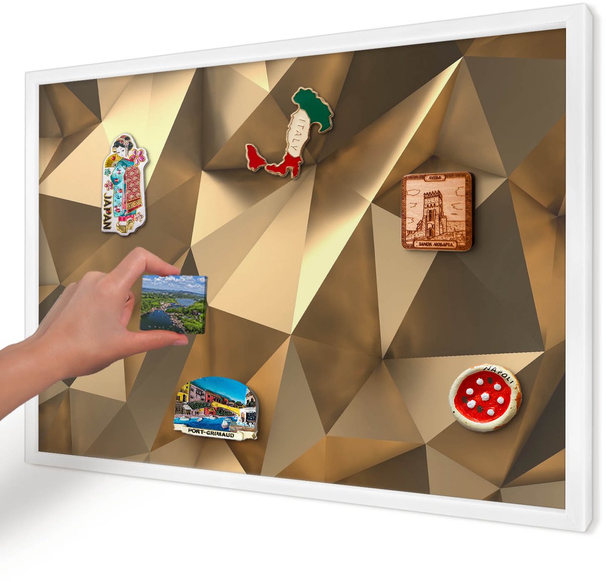 Artprintcave Bruin Magneetbord mit Witte Lijst - 60x40 cm - Warme Geometrie Magnetisch Bord - Geometrische Memobord Keuken - Geometrische