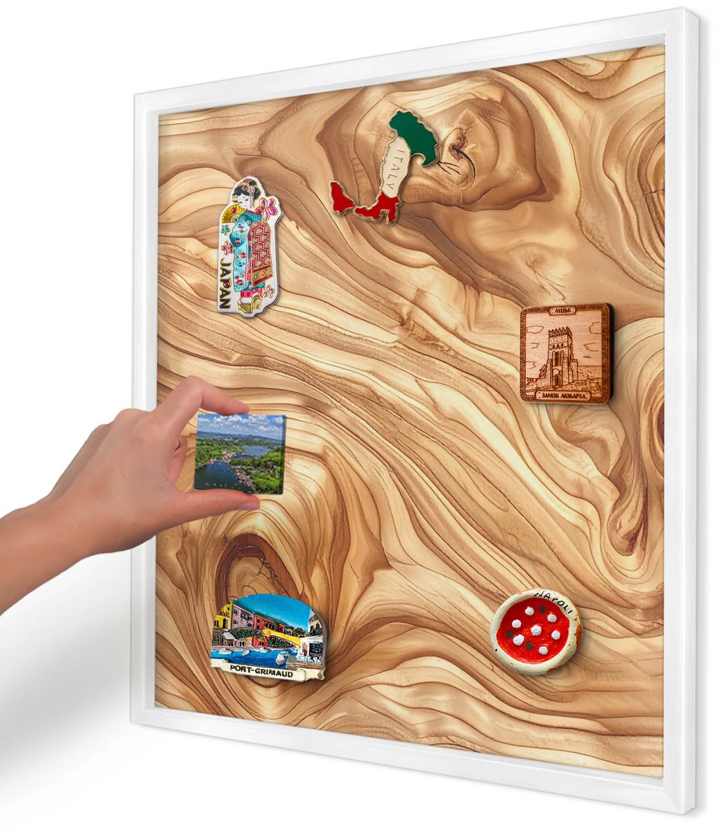 Artprintcave Bruin Magneetbord mit Witte Lijst - 50x50 cm - Houtstructuur Magneetbord Voor Keuken - Rustiek Wandbord Magnetisch - Texturen
