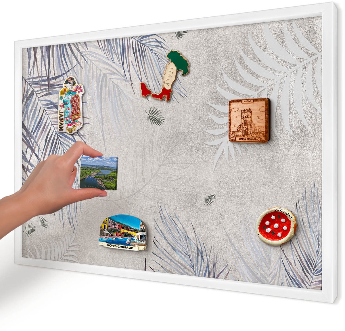Artprintcave Beige Magneetbord mit Witte Lijst - 60x40 cm - Bladrijke Elegantie Notitiebord - Modern Memobord Keuken - Natuur