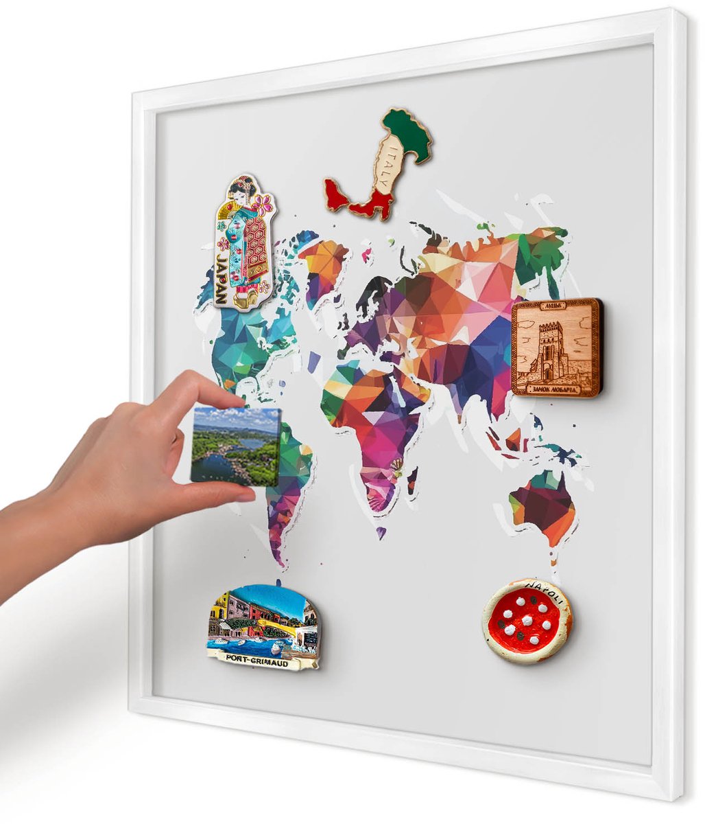 Artprintcave Grijs Magneetbord mit Witte Lijst - 50x50 cm - Wereldkaart Magneet Bord mit Frame - Geometrische Magneetbord Voor Foto's - Kaarten