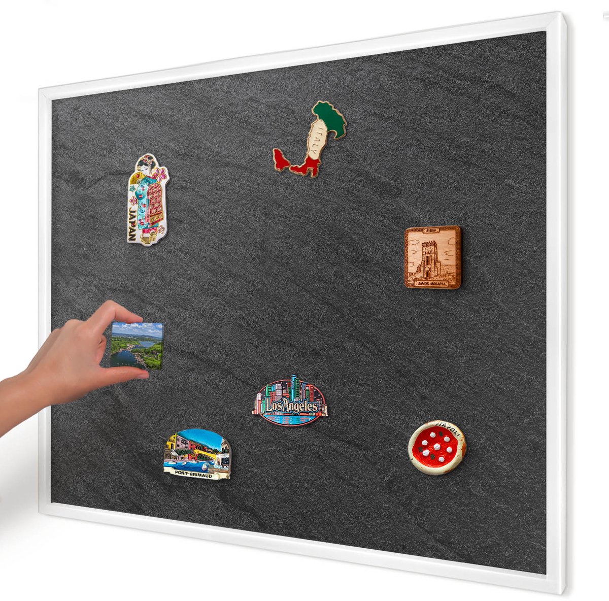 Artprintcave Zwart Magneetbord mit Witte Lijst - 80x60 cm - Zwarte Textuur Magnetisch Bord - Minimalist Magnetisch Bord Voor Magneten - Texturen