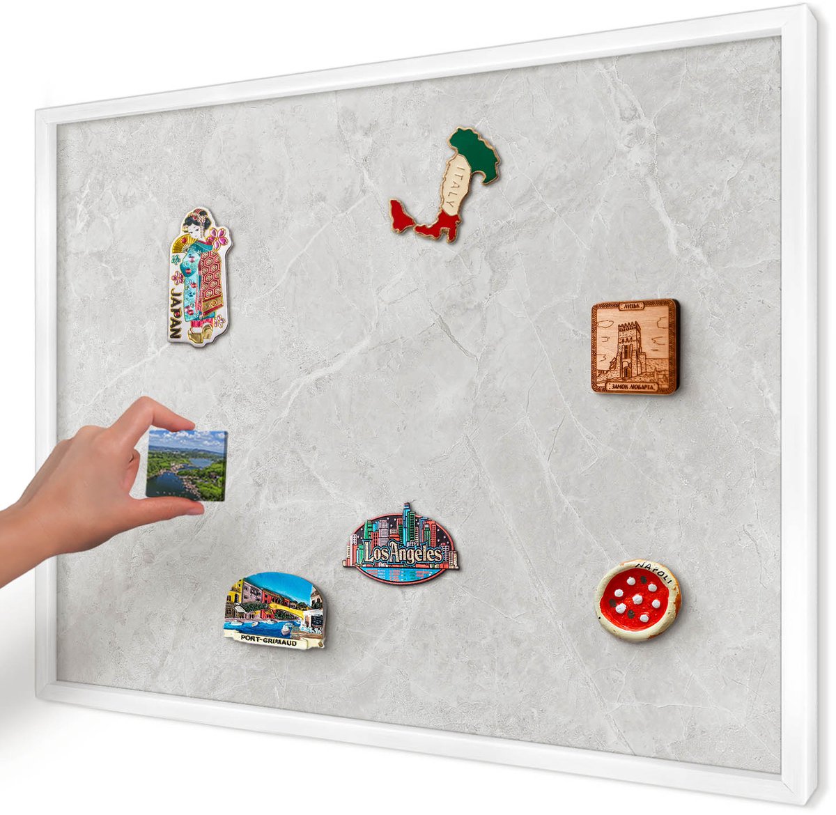 Artprintcave Grijs Magneetbord mit Witte Lijst - 70x50 cm - Grijs Marmer Notitiebord - Minimalist Magneet Bord mit Frame - Texturen