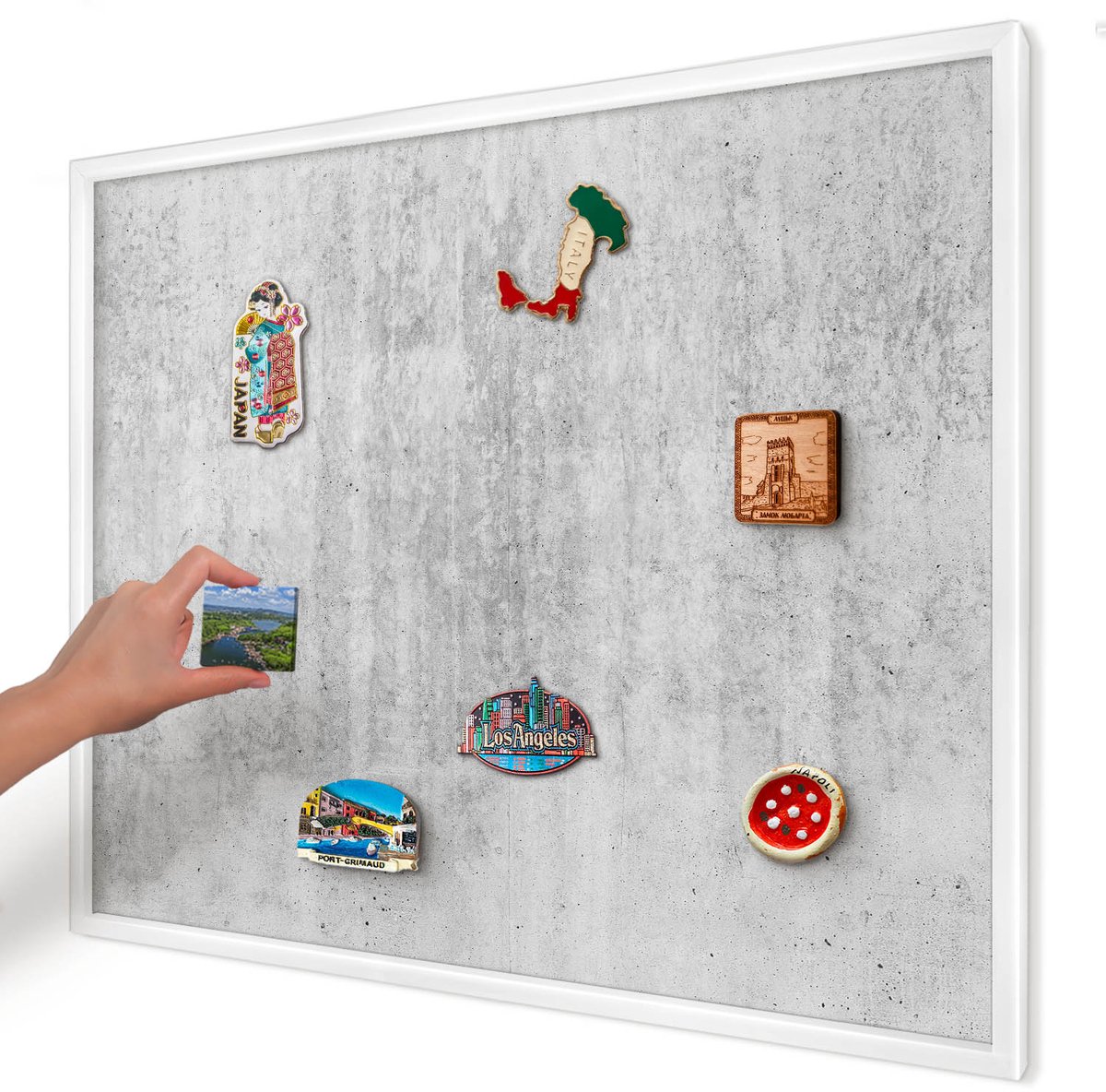 Artprintcave Grijs Magneetbord mit Witte Lijst - 80x60 cm - Grijze Textuur Bord Voor Magneten - Industrieel/Loft Memobord Keuken - Texturen