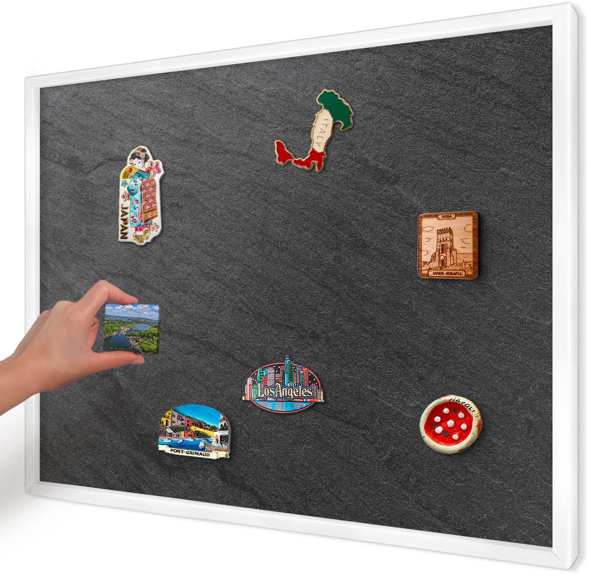 Artprintcave Zwart Magneetbord mit Witte Lijst - 70x50 cm - Zwarte Textuur Magneet Bord mit Frame - Minimalist Magneetbord Voor Keuken - Texturen