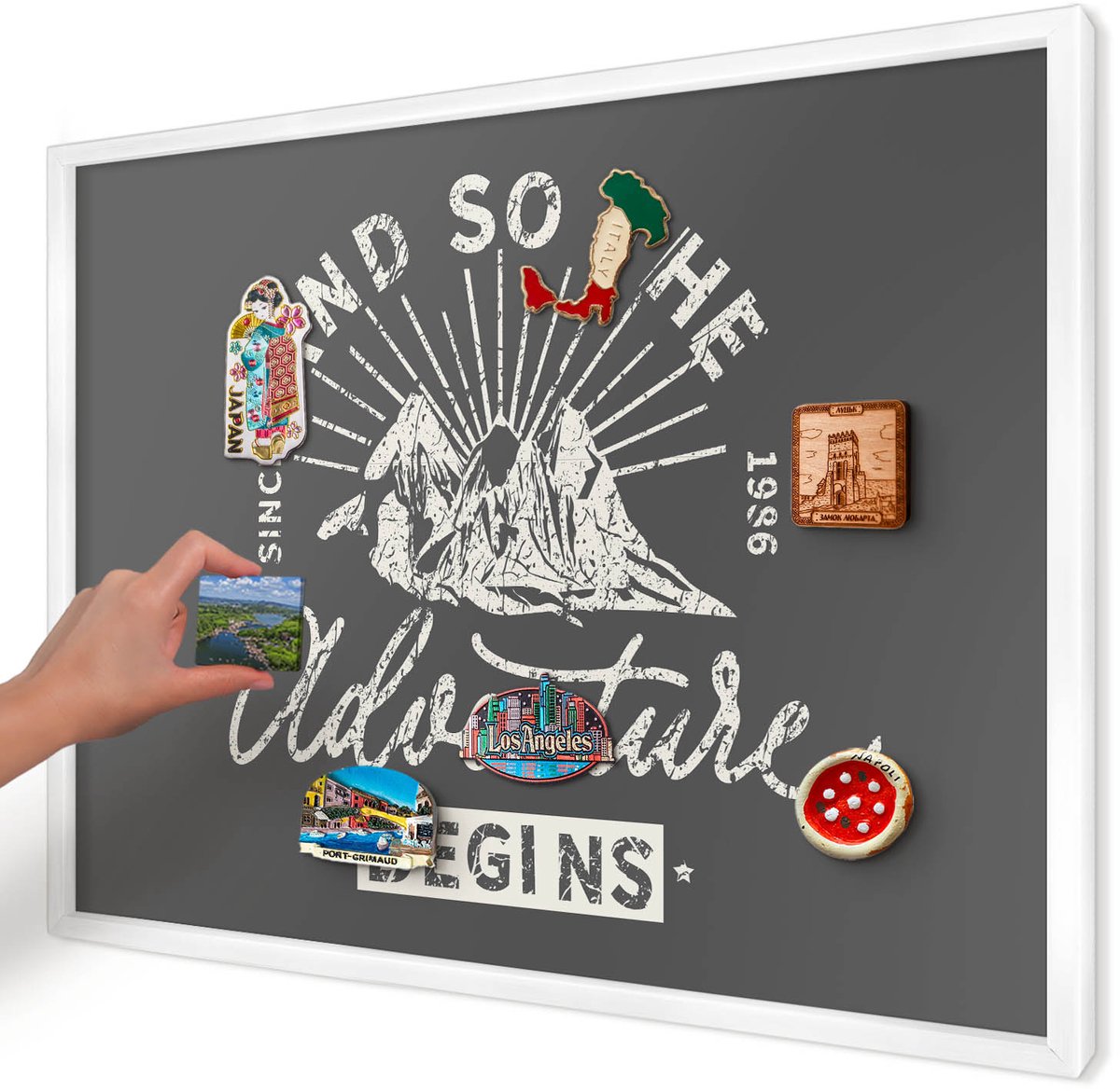 Artprintcave Grijs Magneetbord mit Witte Lijst - 70x50 cm - Berginscriptie Magneet Bord mit Frame - Vintage Wandbord Magnetisch - Teksten