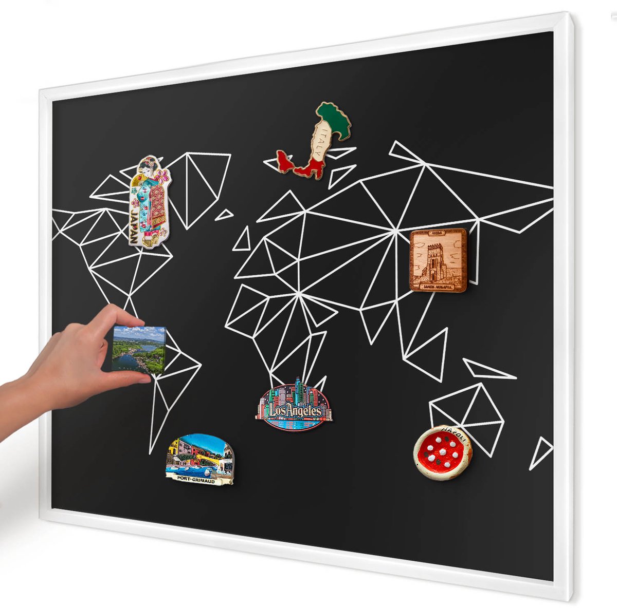 Artprintcave Zwart Magneetbord mit Witte Lijst - 80x60 cm - Wereldkaart Bord Voor Magneten - Geometrische Notitiebord - Geometrie