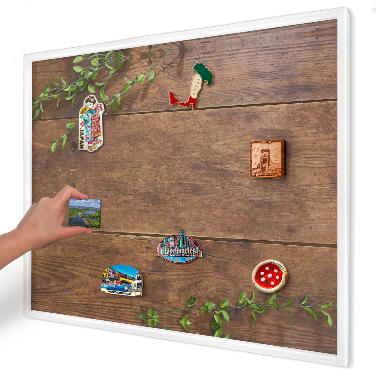 Artprintcave Bruin Magneetbord mit Witte Lijst - 80x60 cm - Hout Natuur Wandbord Magnetisch - Rustiek Magneetbord Voor Foto's - Natuur