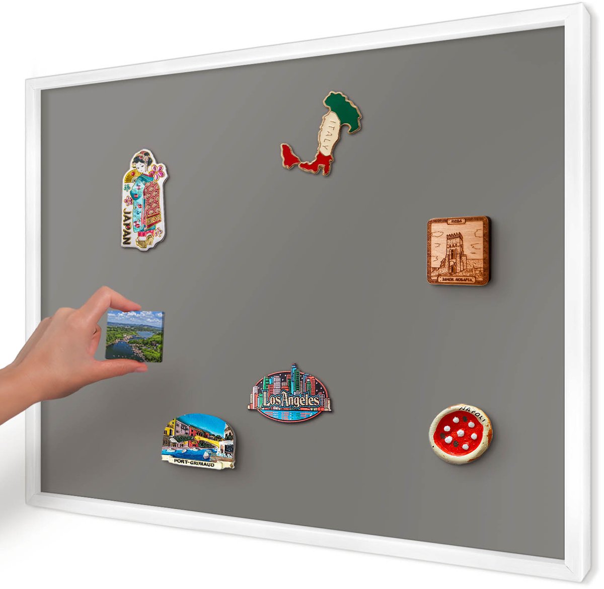 Artprintcave Blauw Magneetbord mit Witte Lijst - 70x50 cm - Donkergrijs Magneetbord Voor Foto's - Minimalist Magnetisch Bord Voor Magneten - Achtergronden En Patronen