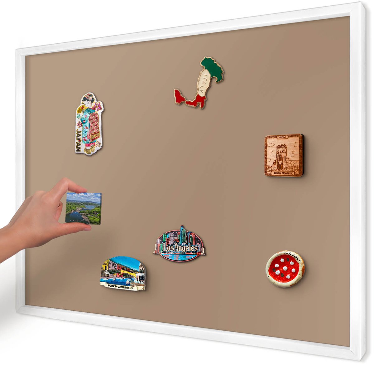 Artprintcave Bruin Magneetbord mit Witte Lijst - 70x50 cm - Warm Lichtbruin Memobord Keuken - Minimalist Bord Voor Magneten - Achtergronden En Patronen