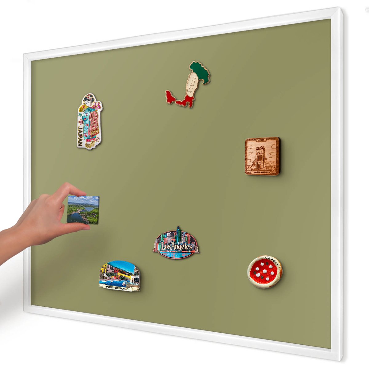 Artprintcave Geel Magneetbord mit Witte Lijst - 80x60 cm - Groen Gras Bord Voor Magneten - Minimalist Memobord Keuken - Achtergronden En Patronen