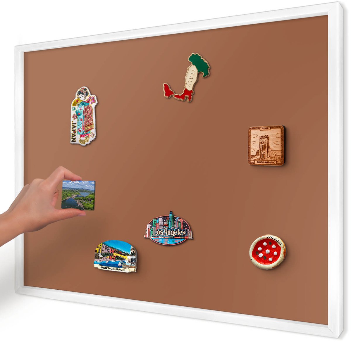 Artprintcave Bruin Magneetbord mit Witte Lijst - 70x50 cm - Donkeroranje Wandbord Magnetisch - Minimalist Notitiebord - Achtergronden En Patronen
