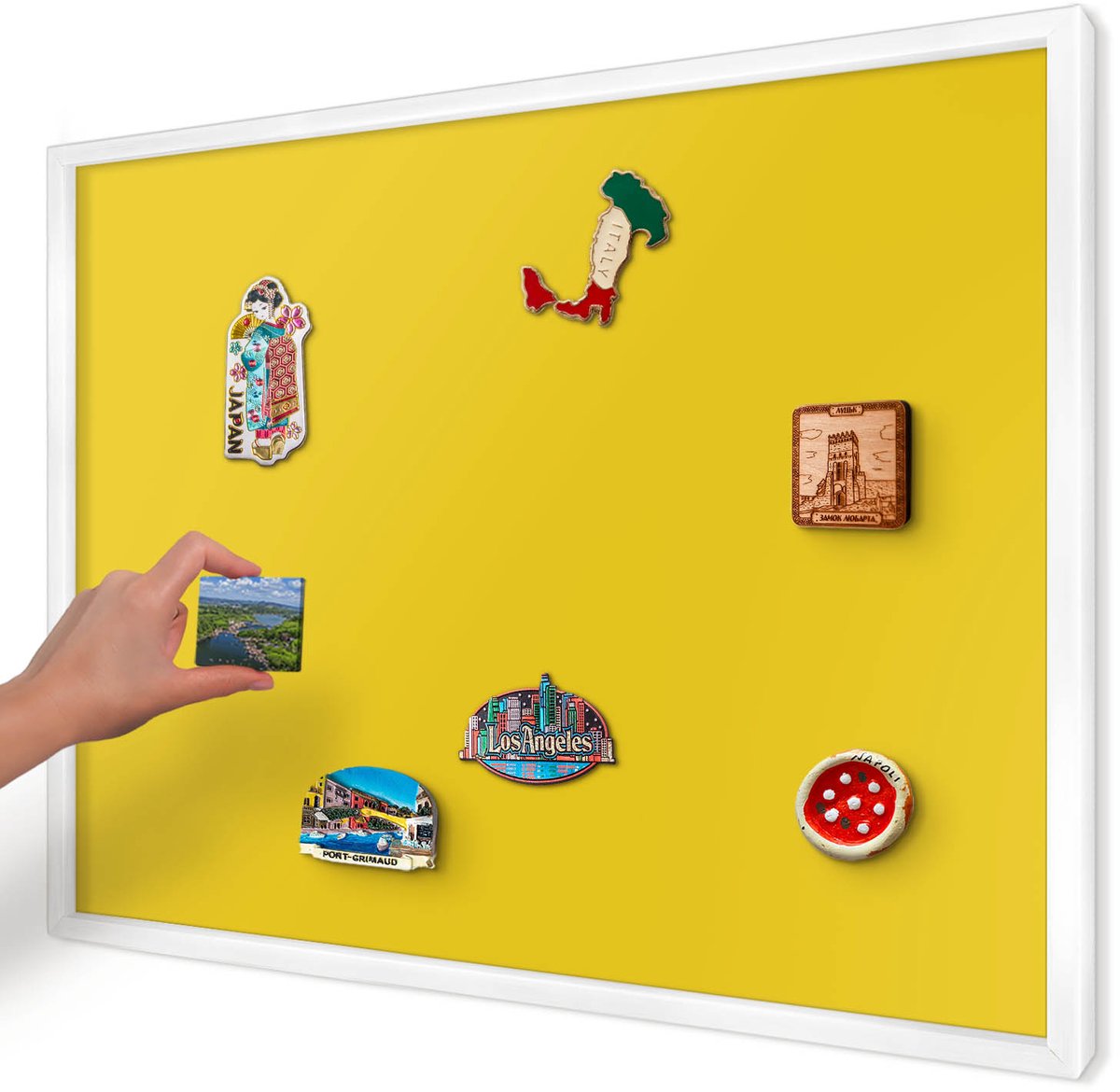 Artprintcave Geel Magneetbord mit Witte Lijst - 70x50 cm - Intens Geel Magneetbord Voor Keuken - Minimalist Bord Voor Magneten - Achtergronden En Patronen
