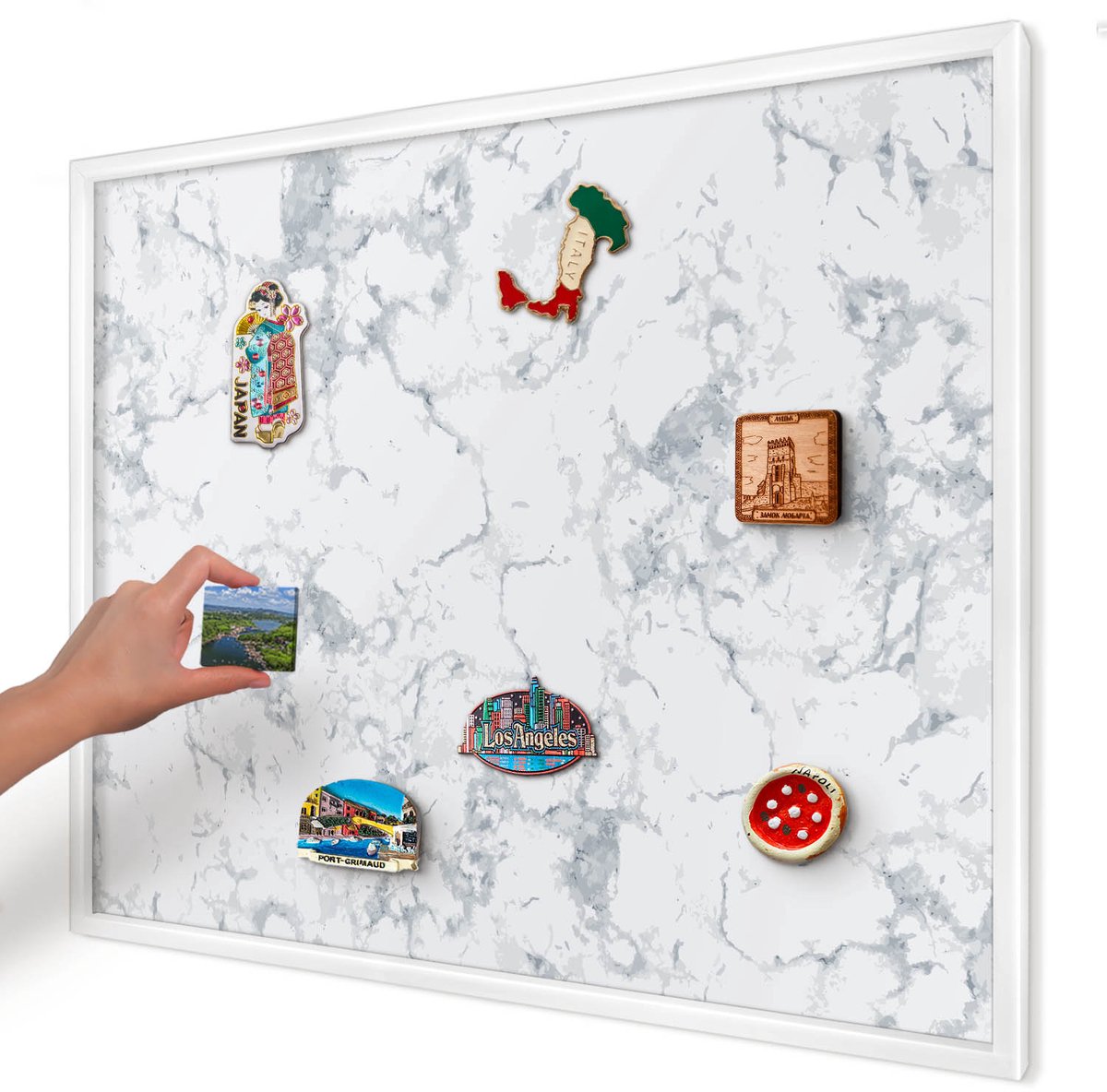 Artprintcave Grijs Magneetbord mit Witte Lijst - 80x60 cm - Marmeresthetiek Bord Voor Magneten - Minimalist Notitiebord - Texturen