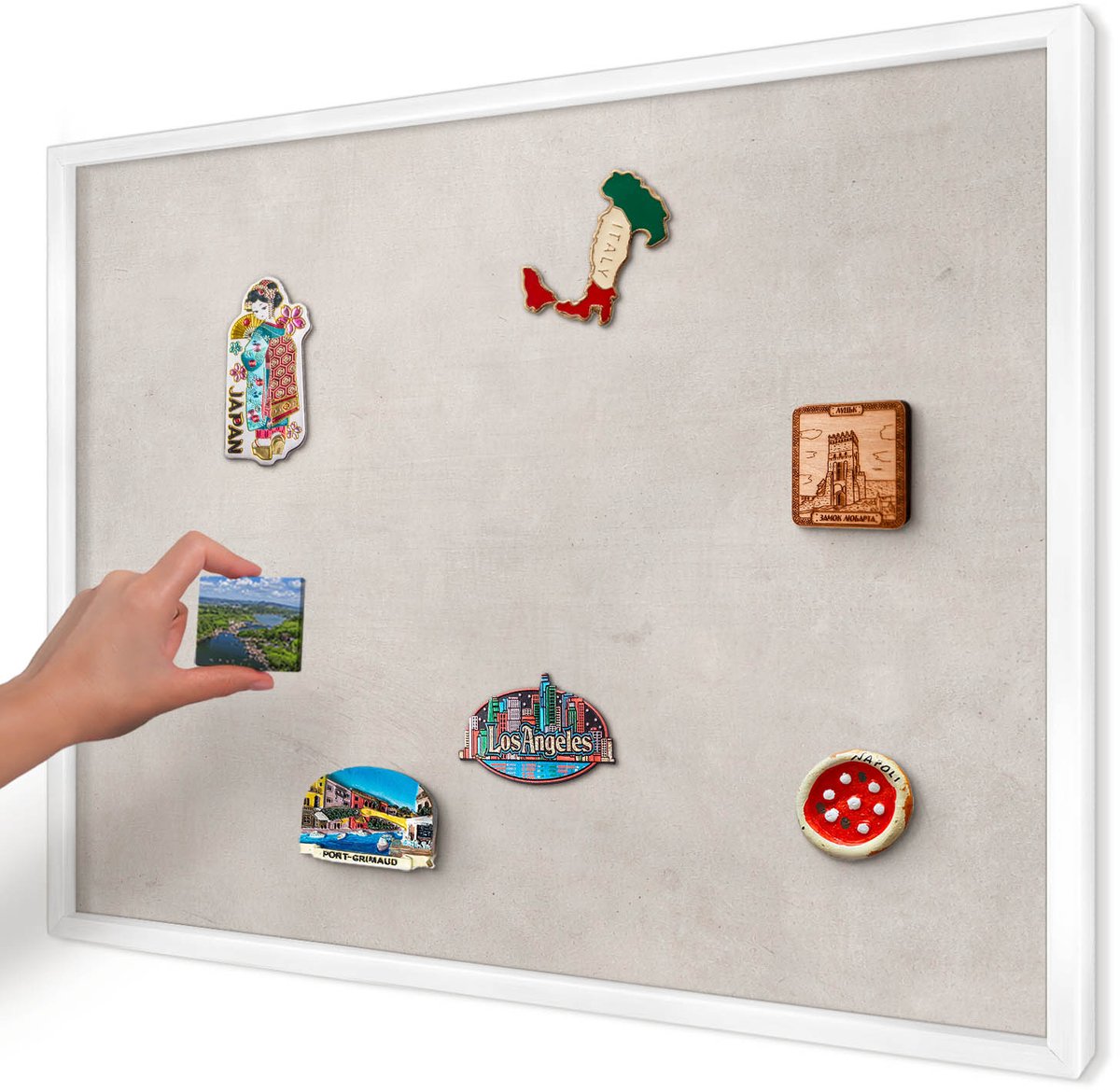 Artprintcave Grijs Magneetbord mit Witte Lijst - 70x50 cm - Grijze Elegantie Memobord Keuken - Minimalist Magnetisch Bord Voor Magneten - Texturen