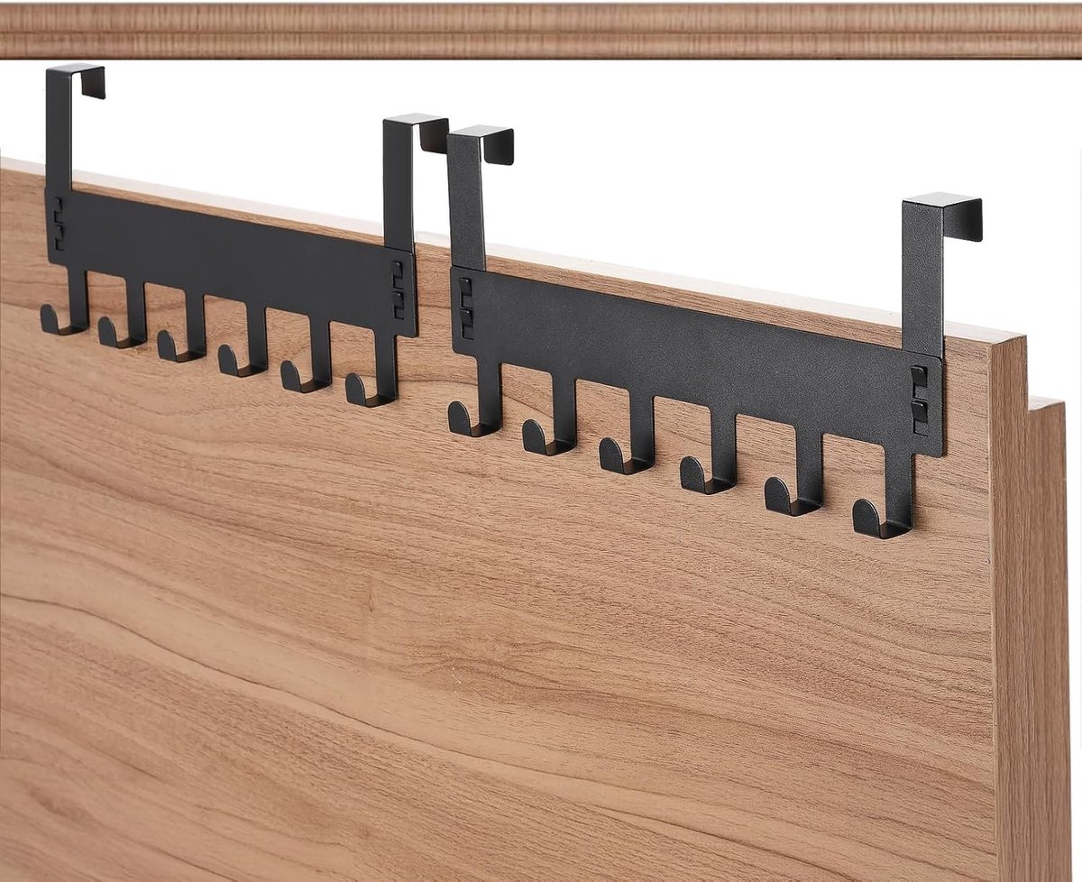 Deurhaken om op te hangen, 2 stuks, stabiele deurkapstok om op te hangen, met 6 haken, metaal, zwart, mat - ShopVlot