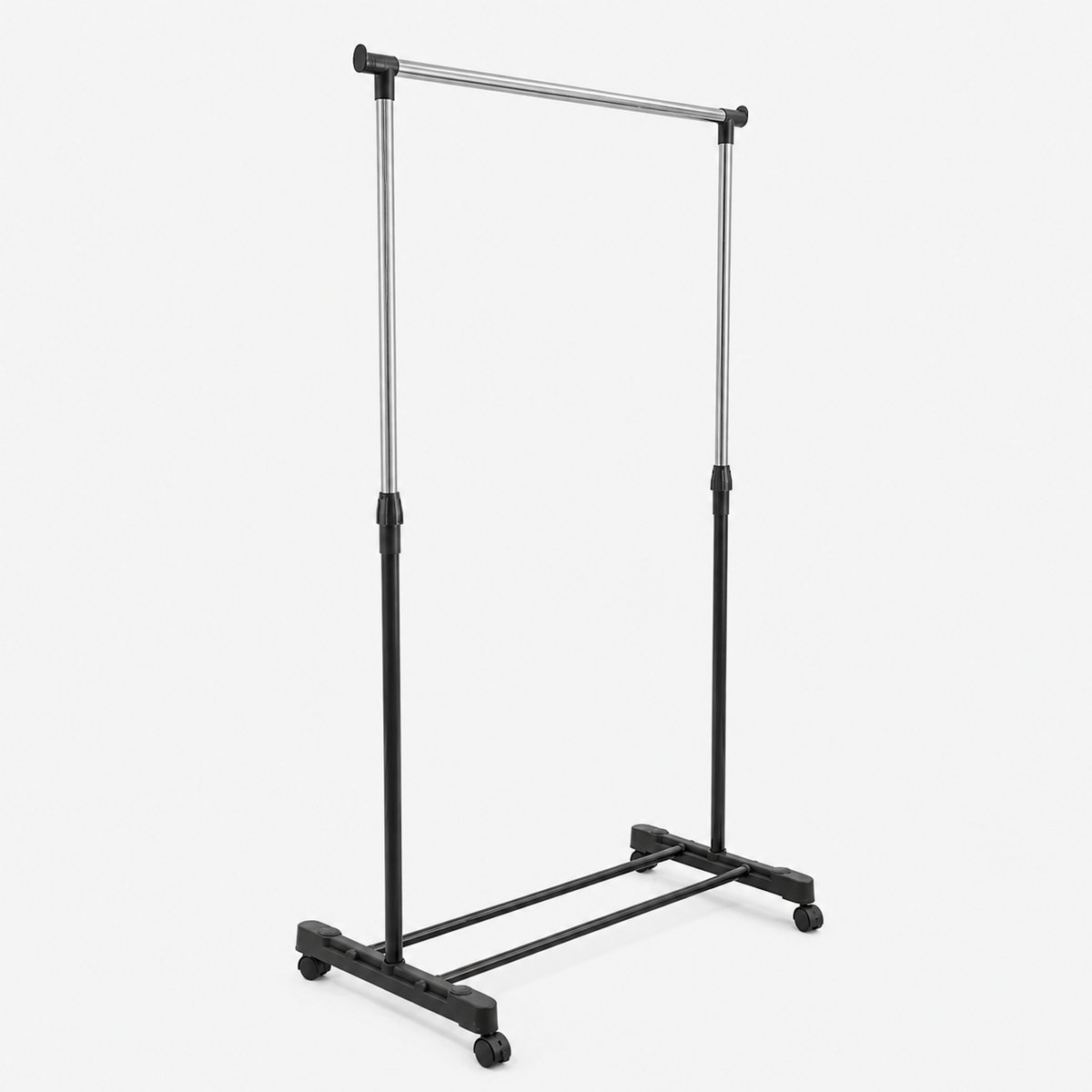Kledingrek op Wielen - In Hoogte Verstelbaar 90-160 cm - 80 x 41 cm - Zwart/Zilver