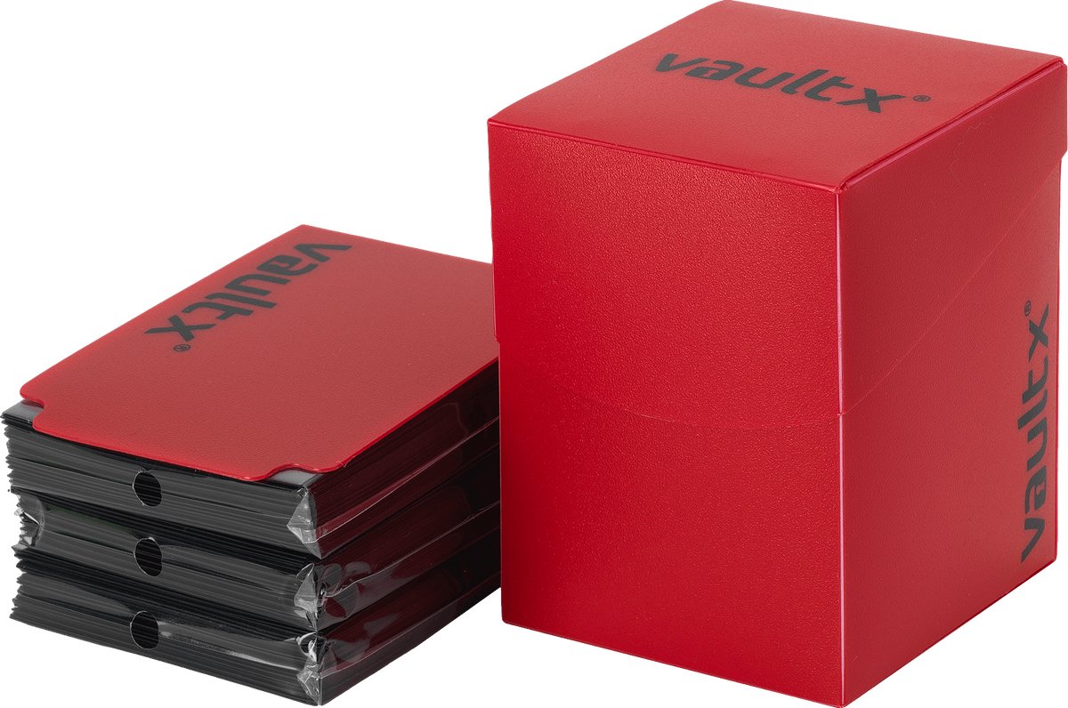 Vault X Deck Box voor Trading Cards en 150 Zwarte Kaarthoezen - Kaartenhouder en Opbergdoo - Rood