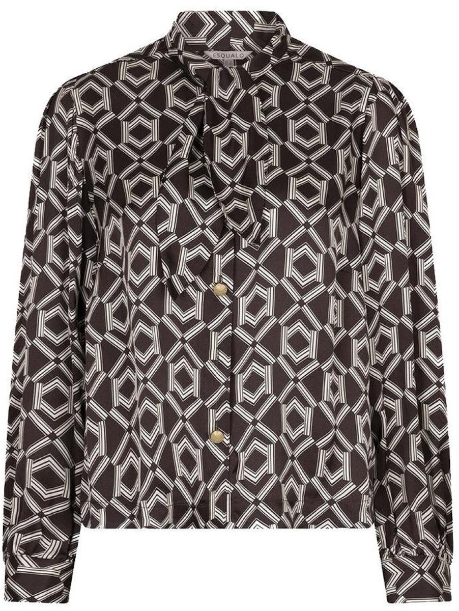 EsQualo Blouse Blouse Short Bow Warm Cacao F26 14508 999 Print Dames Maat - W34