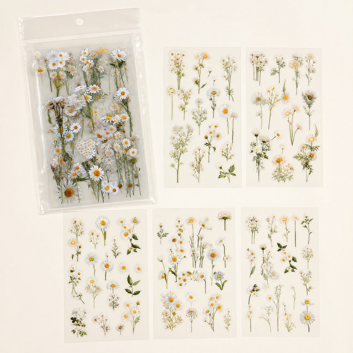 Madeliefjes stickers - 6 vellen transparant - Journaling