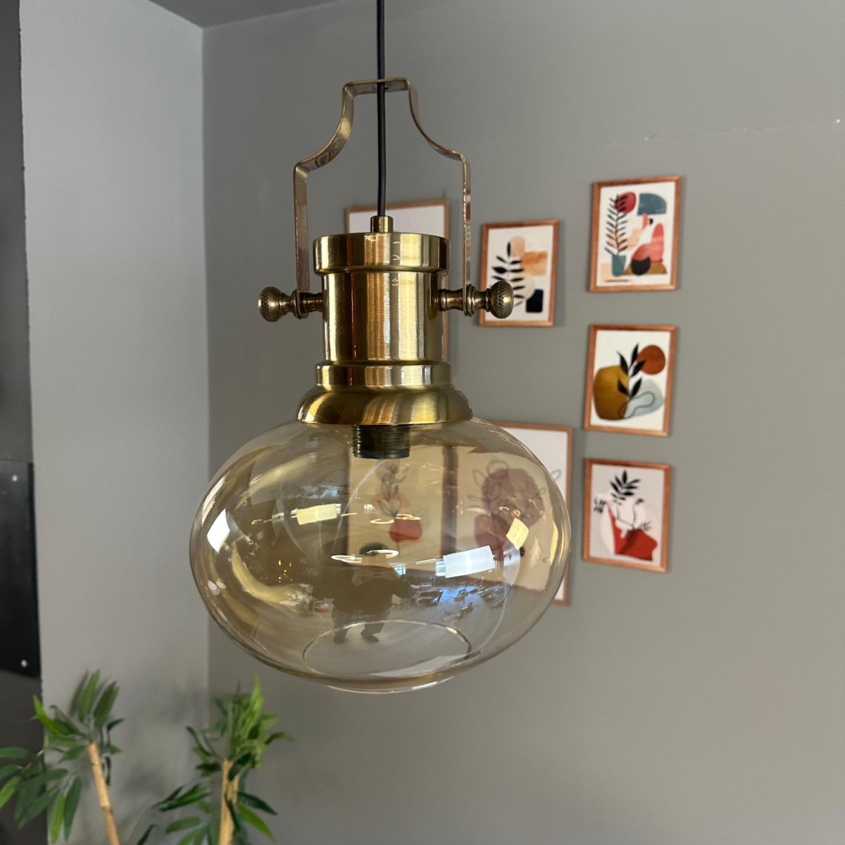 Bamyum Solvia hanglamp, industriële Modern stijl, Ø20 cm, honingkleur metalen lamp