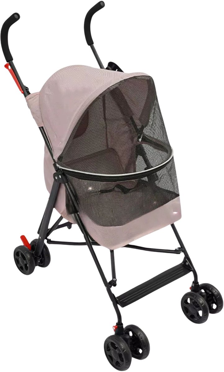 Opvouwbare Huisdierbuggy Roze - Compacte Outdoor Wandelwagen met Regenhoes en Achterzak - voor Honden en Katten