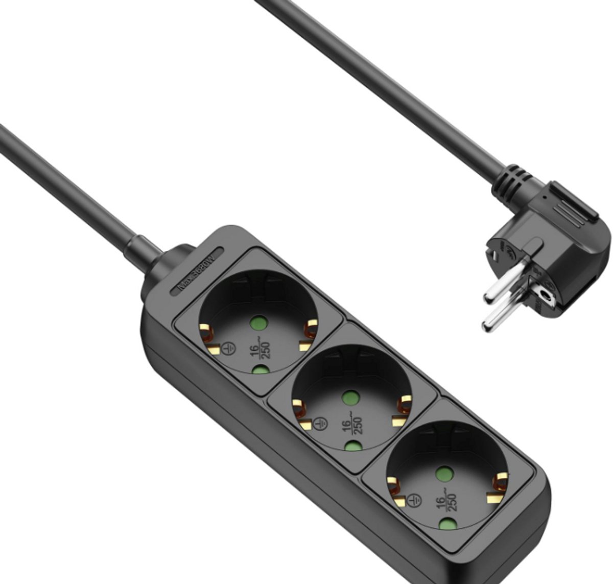 Connexxis stekkerdoos, zwart, 1,5 m