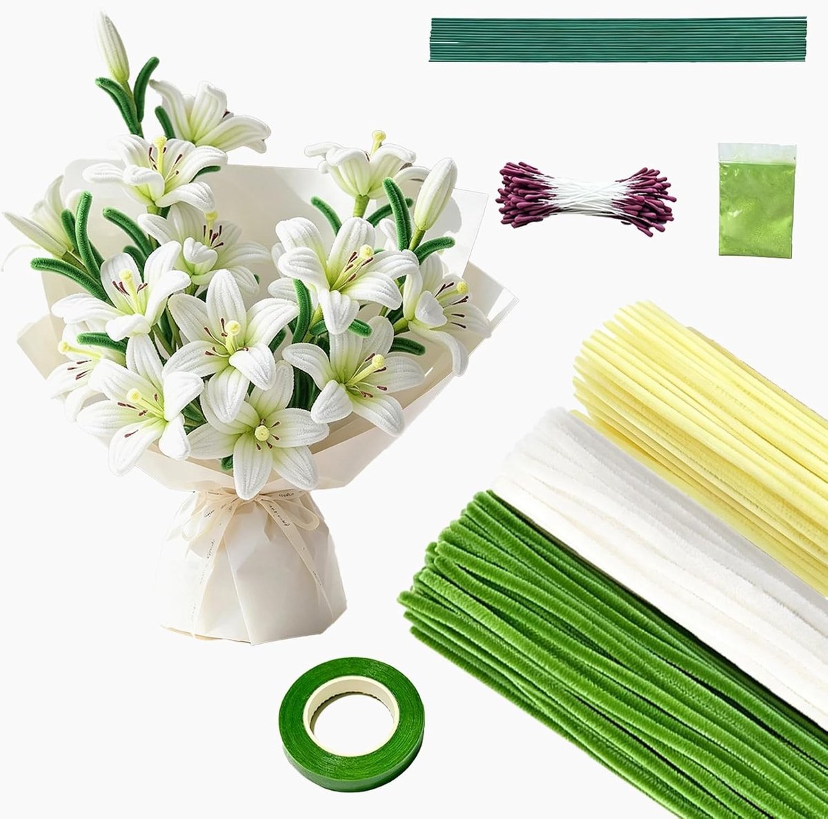 240 stuks pijpenreinigers knutselset voor zelfgemaakte bloemen en creatieve DIY-projecten | Inclusief bloemendraden, stofbladeren en plakband voor veelzijdig knutselen