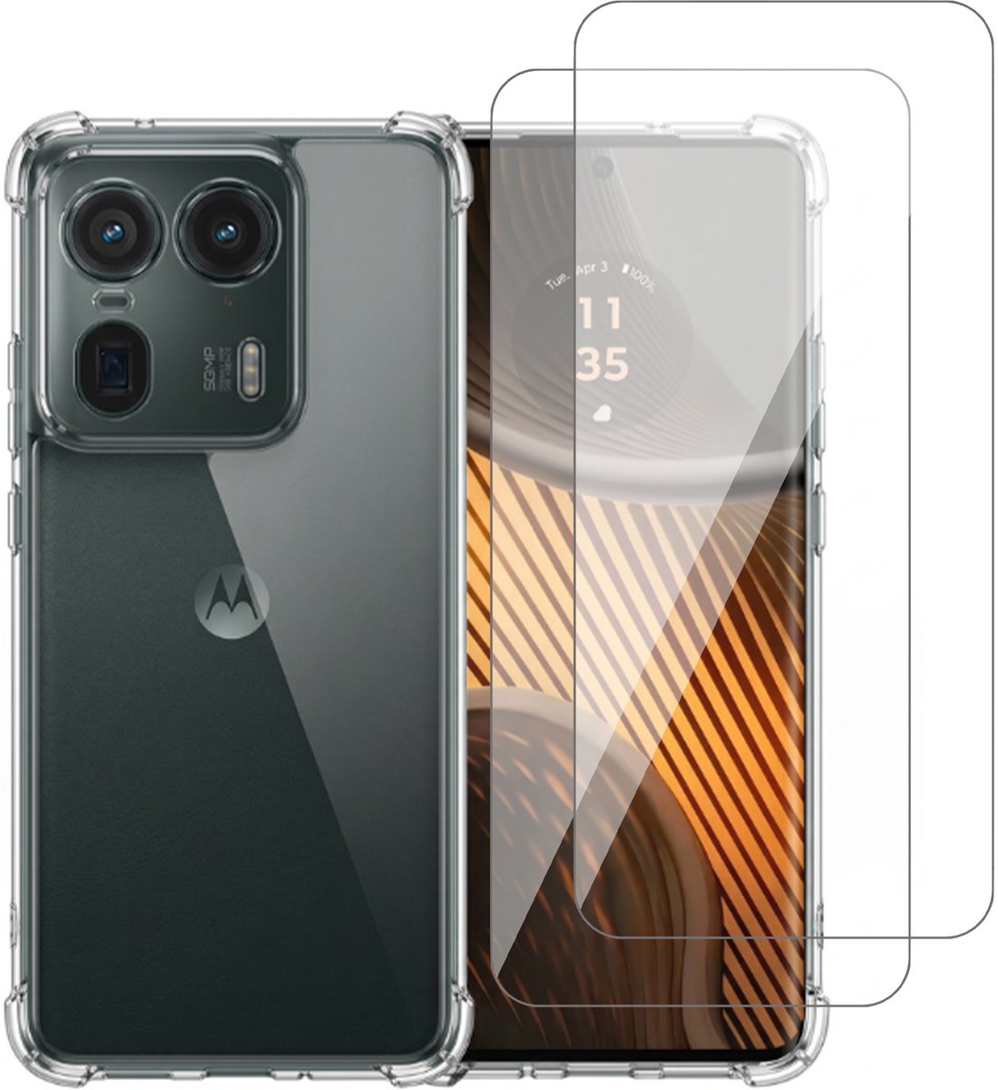 Hoesje geschikt voor Motorola Moto Edge 50 Ultra – CrystalClear Back Cover – Schokbestendig – 2 Stuks Screenprotector Glas