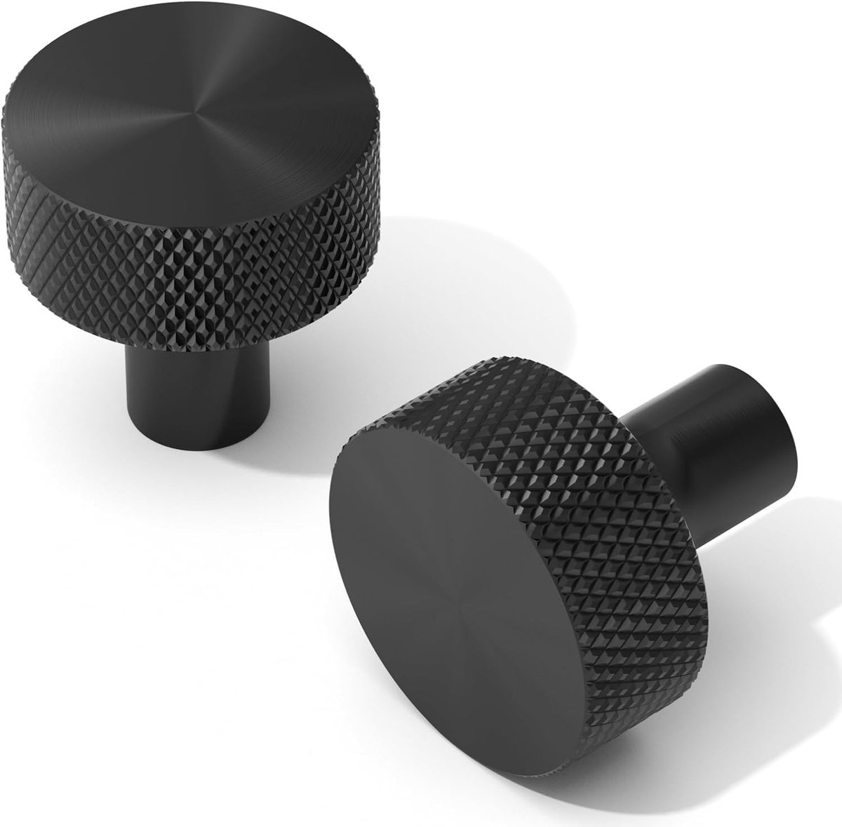 Set van 10 Mat Zwarte Kastknoppen, Vintage Knurled Ronde Handgrepen, 31mm Aluminium Deurgrepen voor Keuken, Dressoir en Kledingkast
