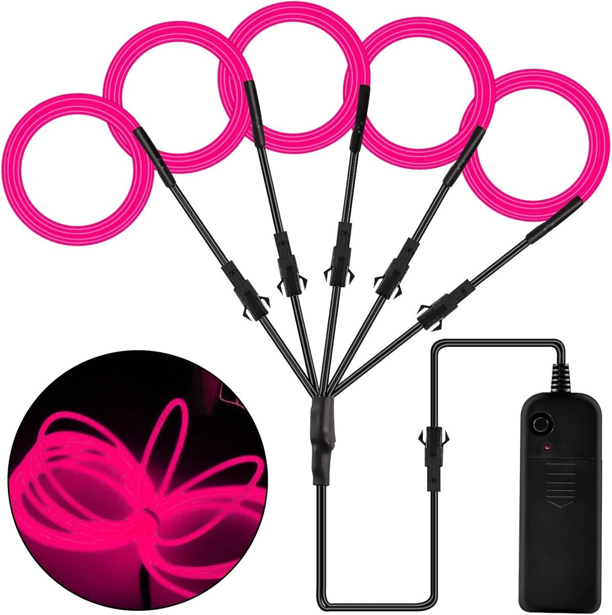 Neon LED Draad 5 x 1 m - Flexibele Verlichting voor Feesten, Halloween en DIY Kostuums in Roze