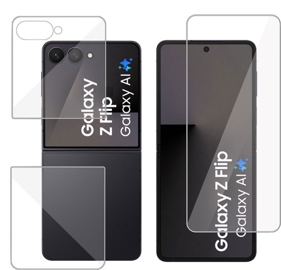 Deux protecteurs d'écran transparents pour le Samsung Galaxy Z Flip bleu, un pour l'écran, un pour le dos.