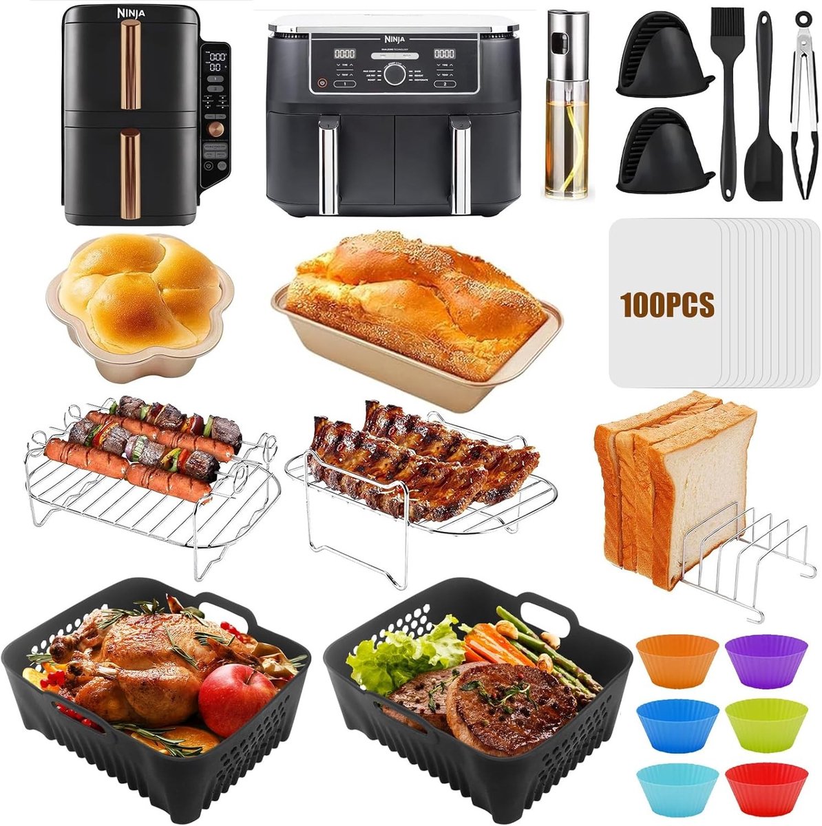Accessoires voor Airfryer: 20-delige set met bakvormen, grill, silicone handschoenen en meer