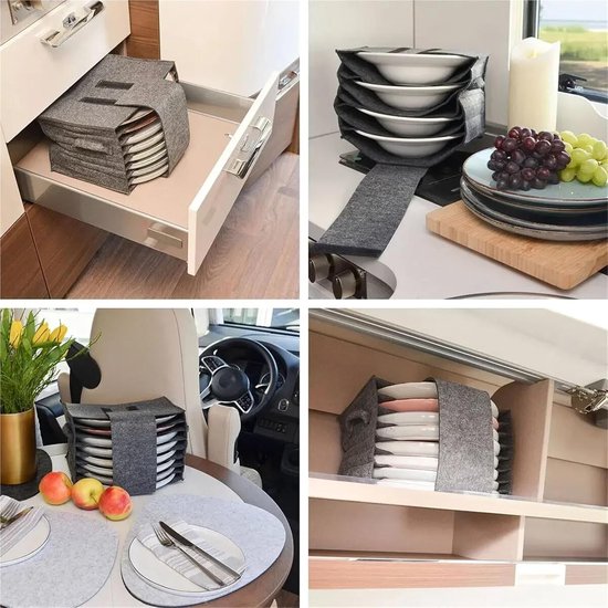Opbergtas Servies - Camping Organizer - Camper Keuken - Gefelted Bescherming - 53.5 cm - Grijs — afbeelding 3