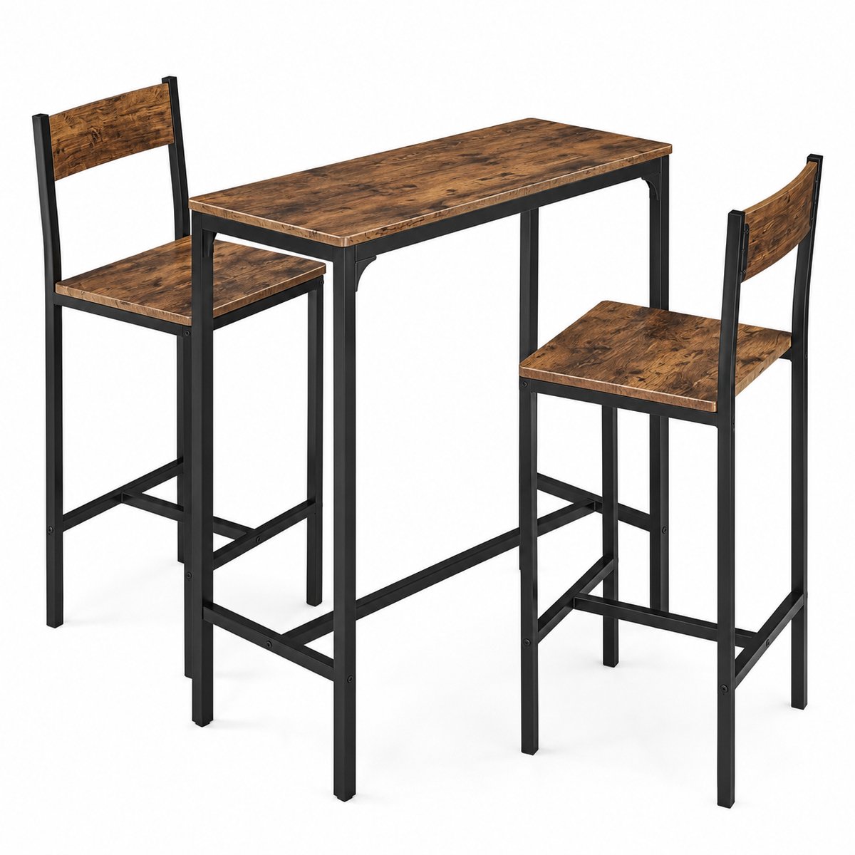 ITRONIQ Bartafel Met 2 Barkrukken - Hoge Eettafel Set Voor Keuken, Balkon en Bistro - Industrieel - Vintage Bruin Zwart