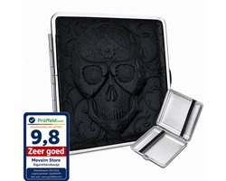 Sigarettendoosjes Skull - Kunstleer - Metaal - 20 Sigaretten - Zwart