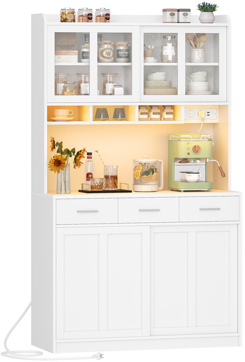 Hzuaneri Keukenkast, dressoir met Verstelbare Legplanken, 185 cm, Wit