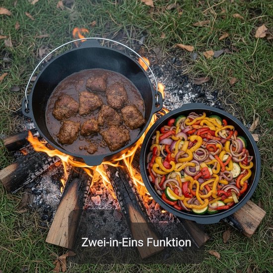 Gietijzeren Dutch Oven - Vuurpan Stoofpan - Buiten Koken - Voorgebrand Direct Gebruik - 6 Liter - Zwart — afbeelding 2