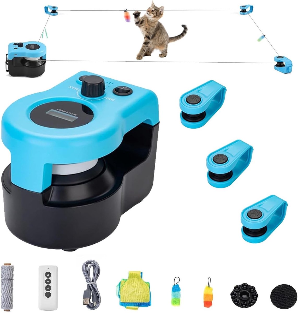 Elektrisch Kattenspeelgoed - Automatische Jager - Zelfbezigheid Kat - Instelbare Looppaden - Compact Formaat - Blauw
