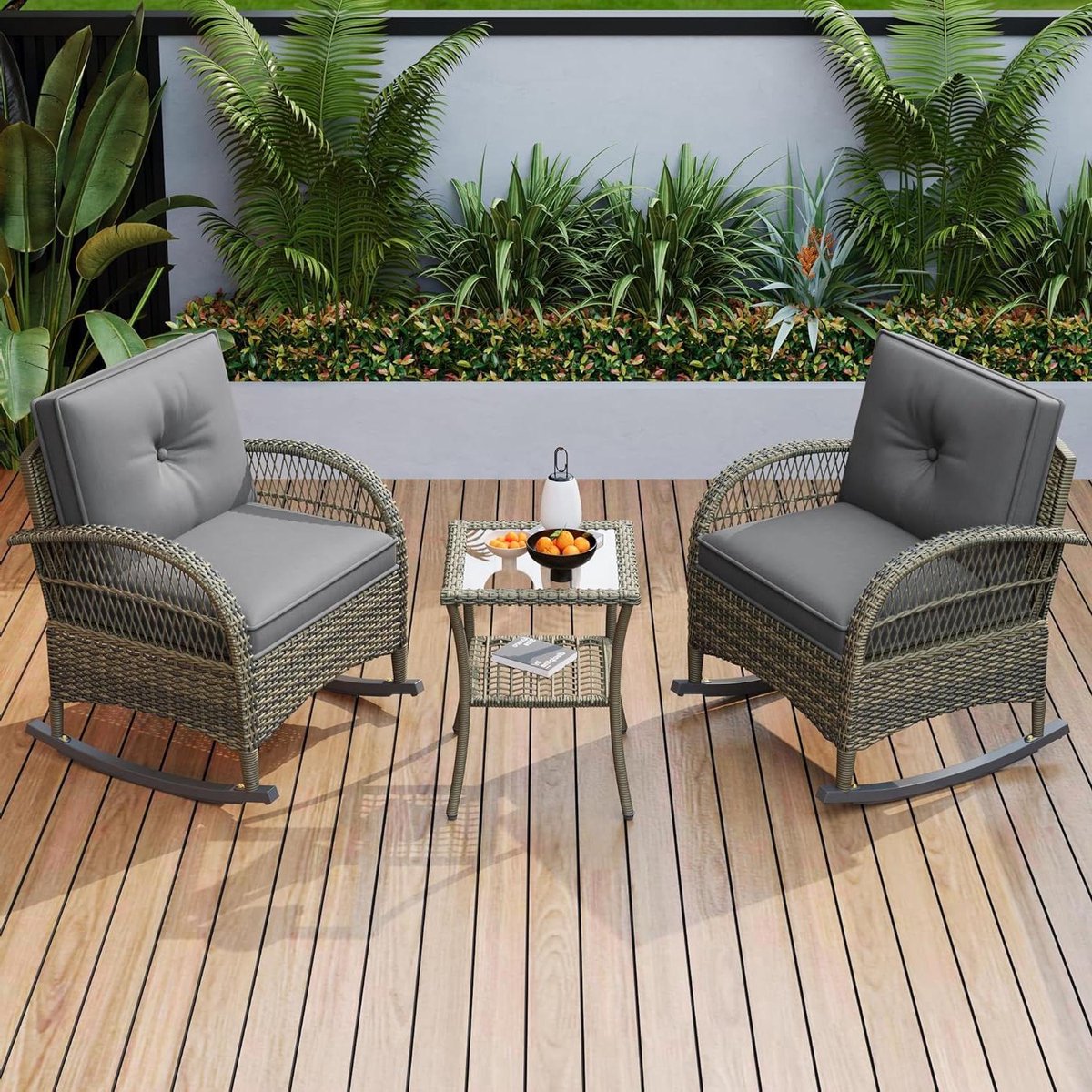 Balkonmeubel Set - Tuinset Stoelen Tafel - Buiten Ontspannen - Comfortabele Schommelstoelen - 80x76x86cm - Zwart