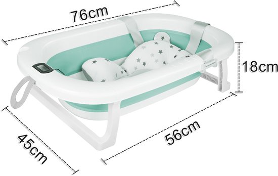 PIPIPOXER- Opvouwbaar babybadje met digitale thermometer en kussen geschikt voor baby's van 0 tot 36 maanden Groen van PIPIPOXER — afbeelding 4